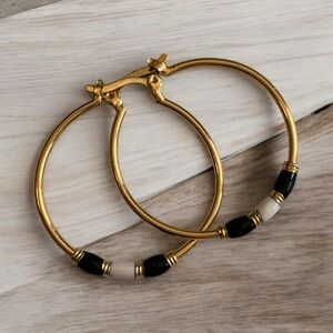 Elegant Gold and Black Hoop Earrings with Enamel Accents